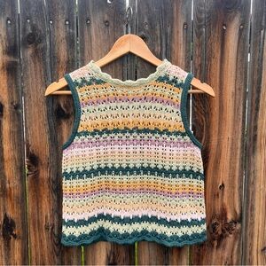 Universal Thread Multicolored Striped Crochet Tank Top Cottage Core Summer XS